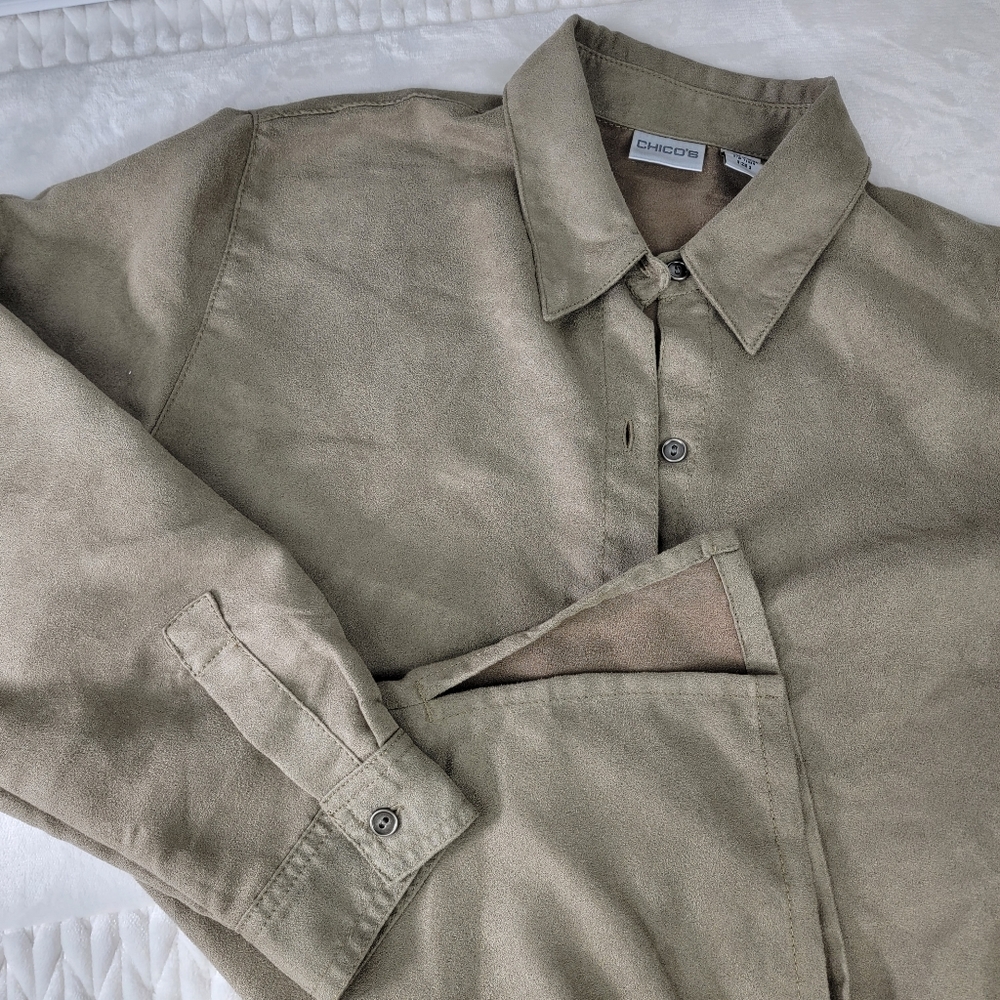 CHICO'S Button Down Shirt with Suede Feel Chico's size 2